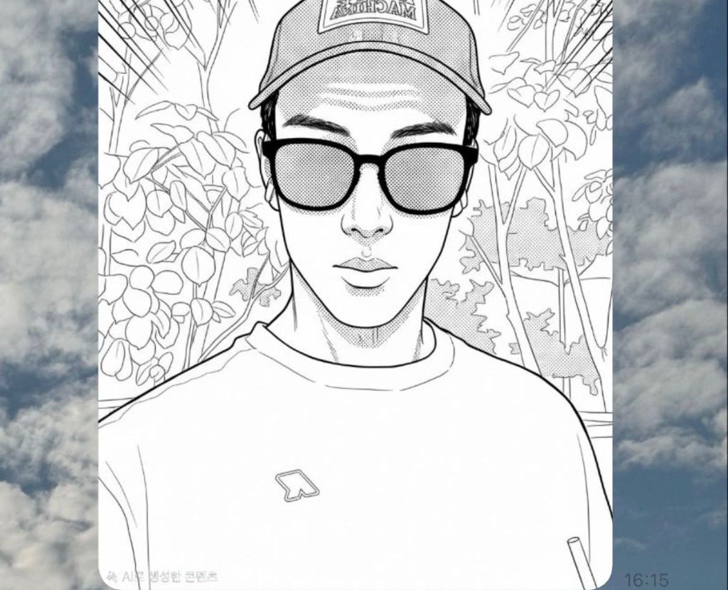 Korean community post, image 4: The cartoon-filtered redo — still a no from him.