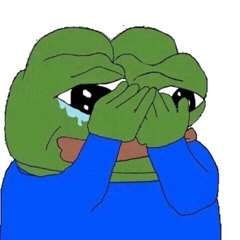Korean community post, image 3: Crying Pepe, hiding his face.